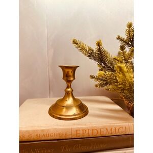 Vintage Solid Brass Taper Candlestick Holder Beaded Base Traditional Gold Decor